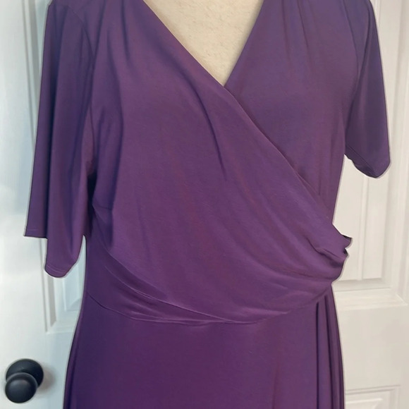 MSK Womens Purple Surplice Neck Short Sleeve Midi Dress Size 1X - Picture 2 of 8